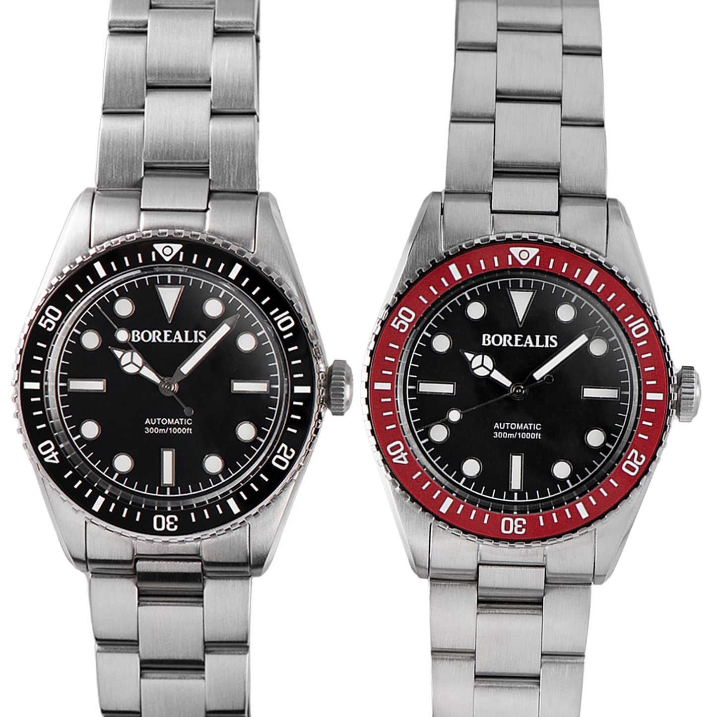 Borealis Bull Shark V2 Black Dial Mercedes Hands - Red Ceramic Bezel - No Date