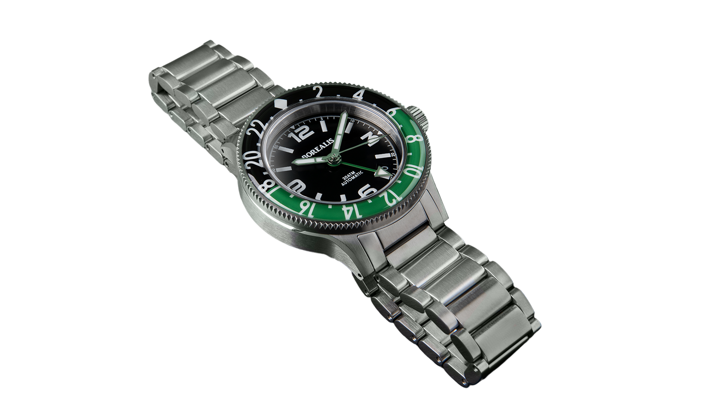 Borealis Sea Storm MK2 GMT Version BI Green Black Bezel - Date