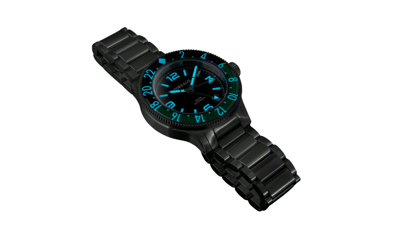 Borealis Sea Storm MK2 GMT Version BI Green Black Bezel - Date