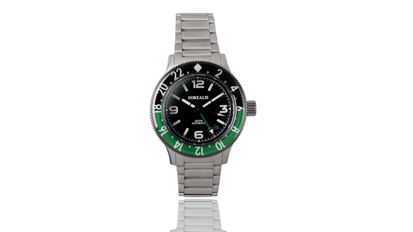 Borealis Sea Storm MK2 GMT Version BI Green Black Bezel - Date