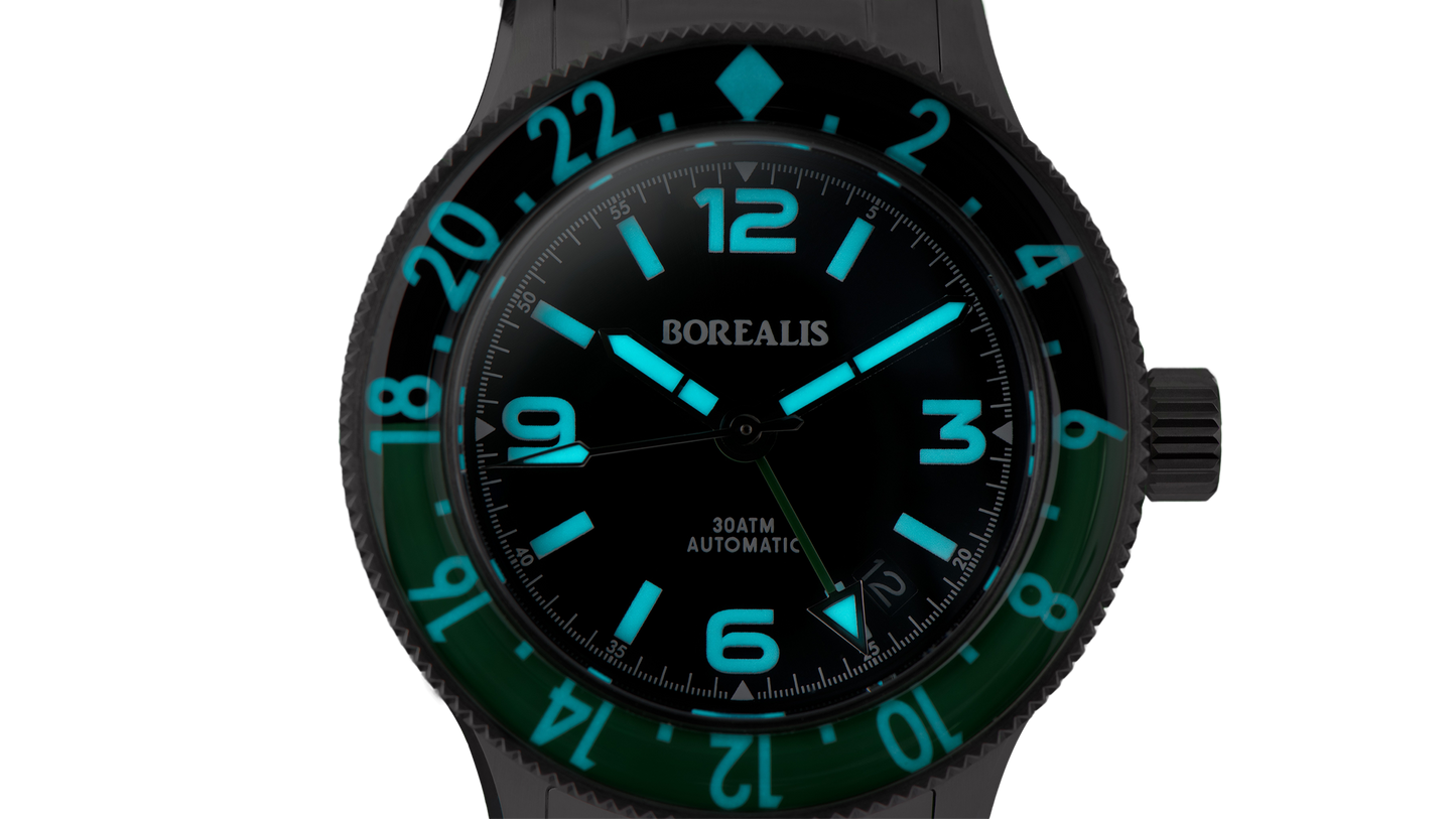 Borealis Sea Storm MK2 GMT Version BI Green Black Bezel - Date