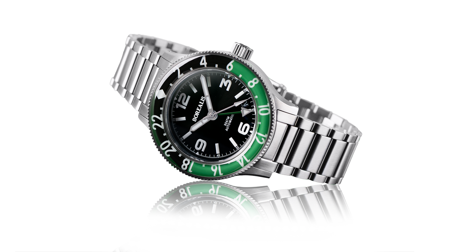 Borealis Sea Storm MK2 GMT Version BI Green Black Bezel - Date