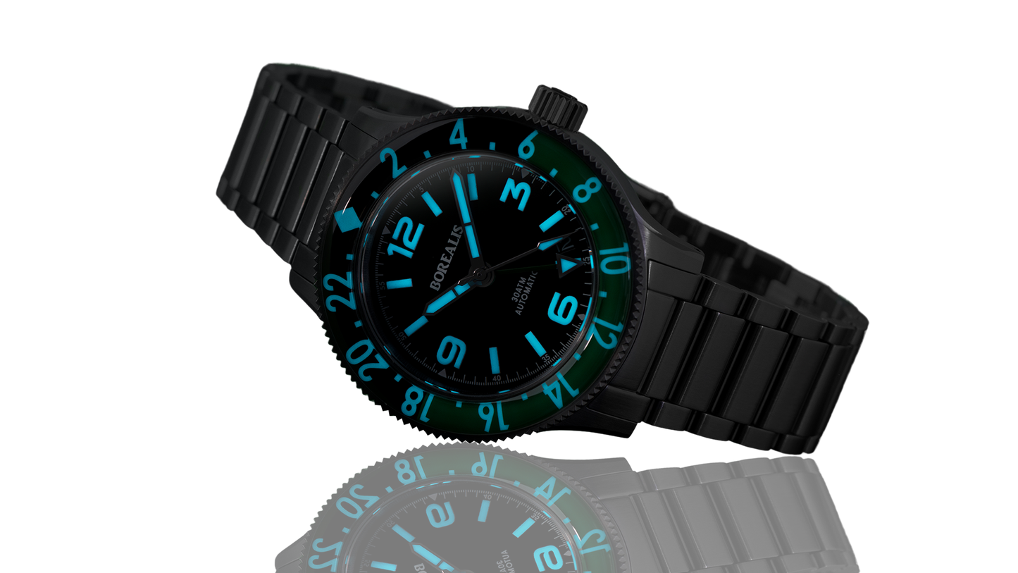 Borealis Sea Storm MK2 GMT Version BI Green Black Bezel - Date