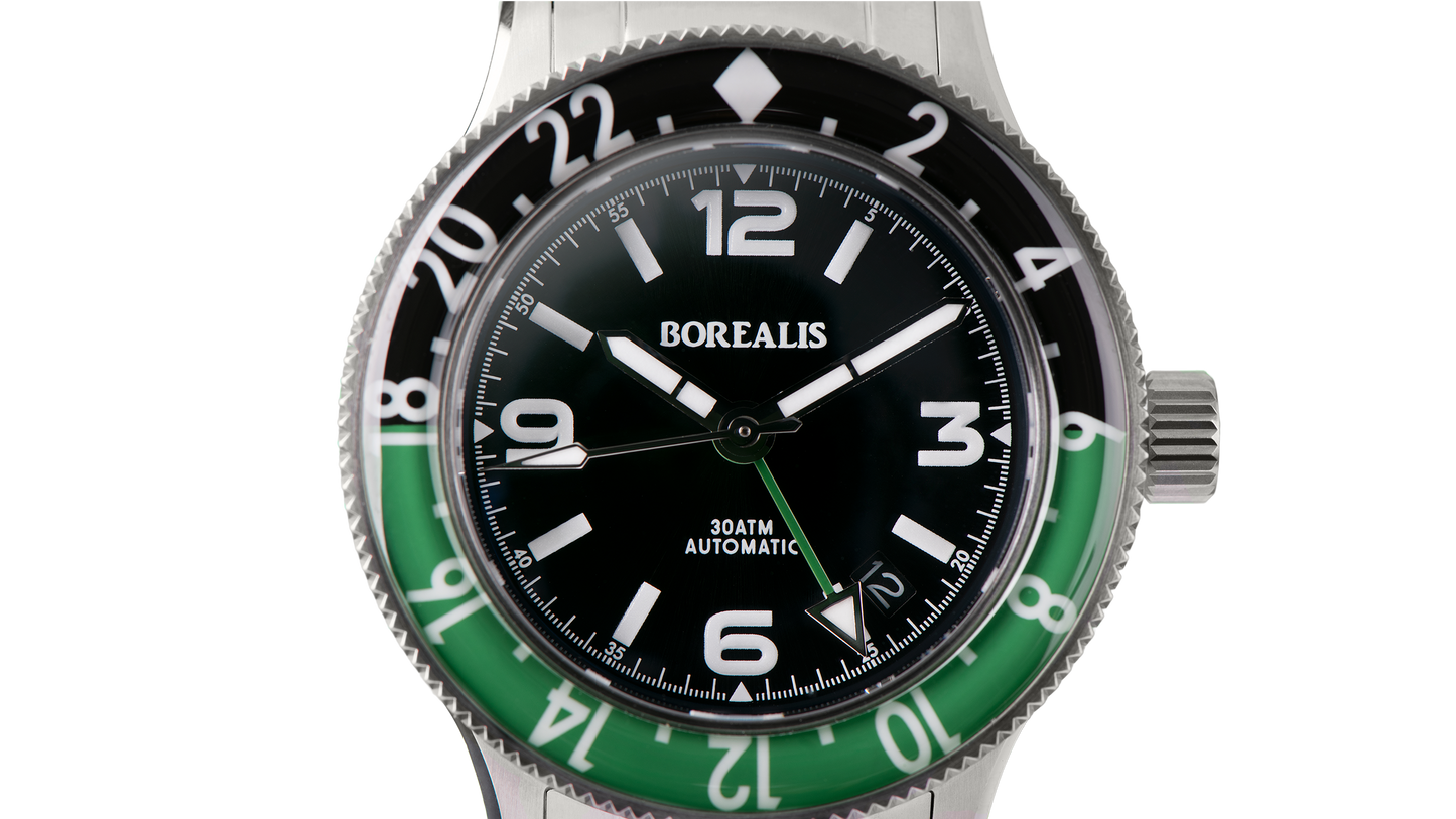 Borealis Sea Storm MK2 GMT Version BI Green Black Bezel - Date