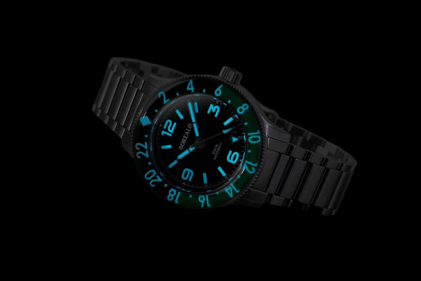 Borealis Sea Storm MK2 GMT Version BI Green Black Bezel - Date