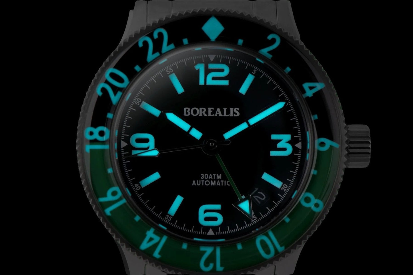 Borealis Sea Storm MK2 GMT Version BI Green Black Bezel - Date